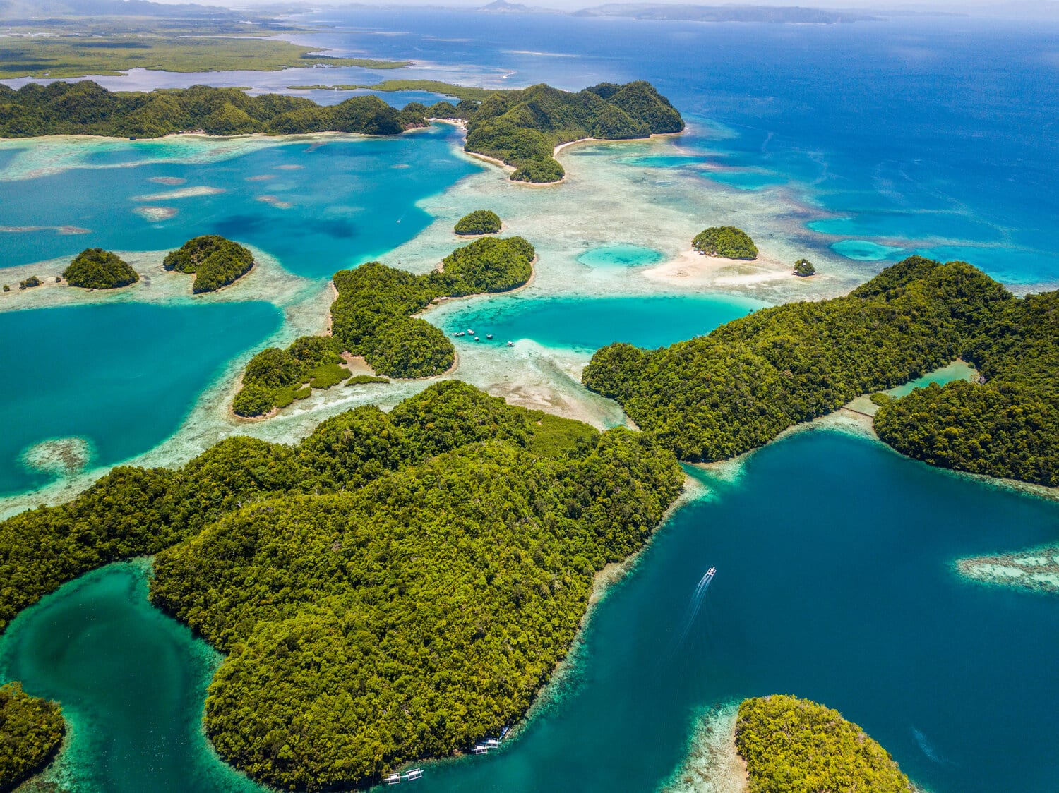 Crystal clear water and coconut palm islands of Siargao